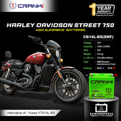 Battery For Harley Davidson Street 750 (2006-2025) - CB14L-BS - Factory Activated