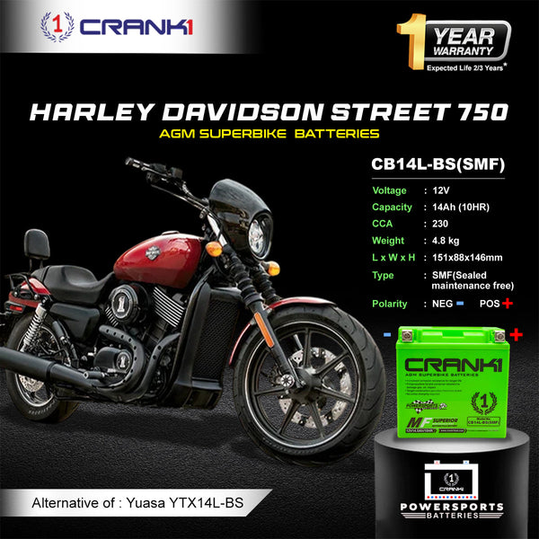 Battery For Harley Davidson Street 750 (2006-2025) - CB14L-BS - Factory Activated