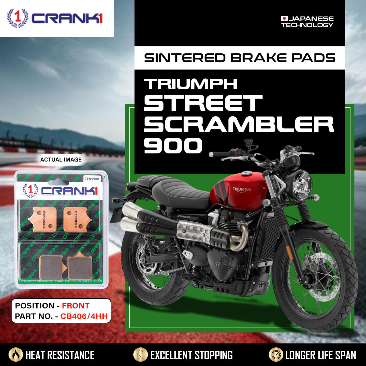 Sintered Brake Pads For Triumph Street Scrambler 900 - Front - CB406/4 - 1 Set