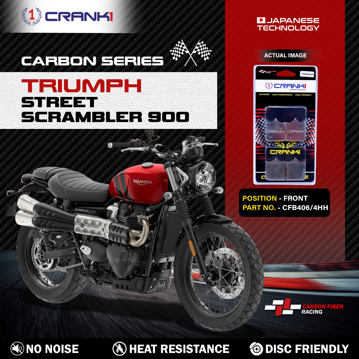 Carbon Brake Pads For Triumph Street Scrambler 900 - Front - CFB406/4 - 1 Set