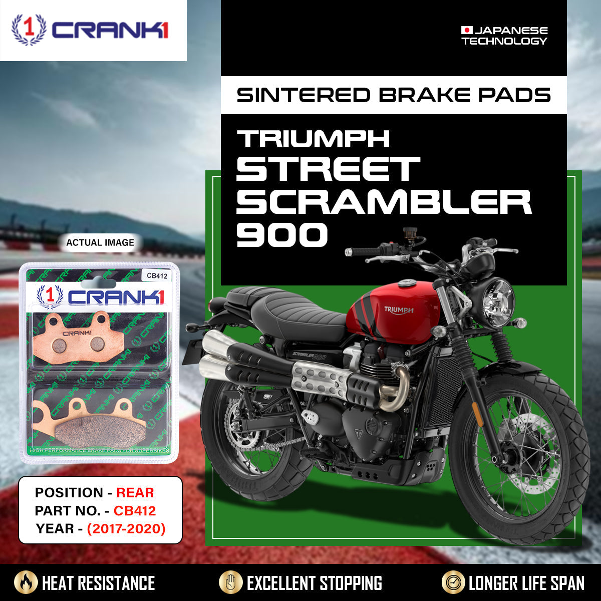 Sintered Brake Pads For Triumph Street Scrambler 900 (2017-2020) - Rear - CB412 - 1 Set