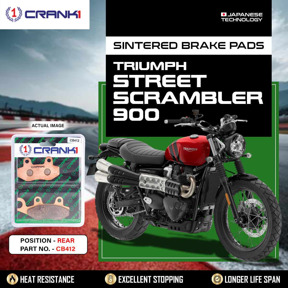 Sintered Brake Pads Triumph Street Scrambler 900 - Rear - CB412 - 1 Set