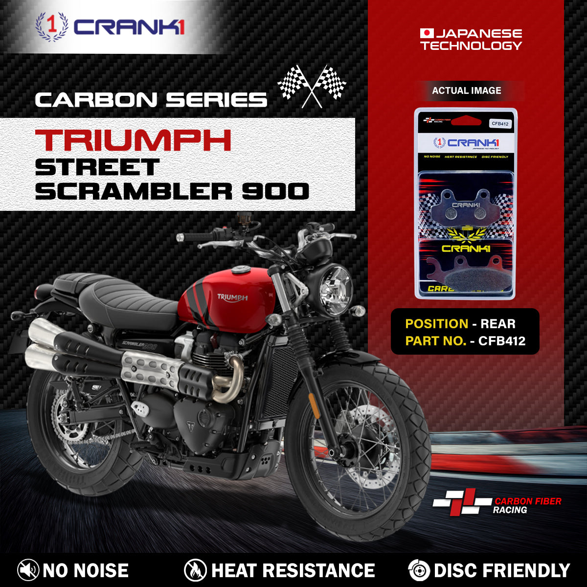 Carbon Brake Pads For Triumph Street Scrambler 900 - Rear - CFB412 - 1 Set