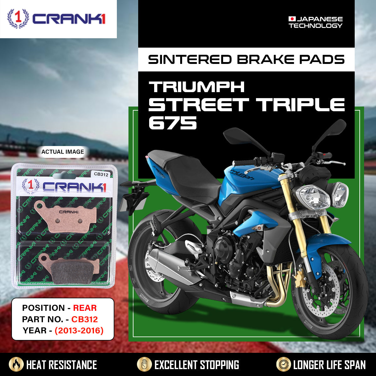 Sintered Brake Pads For Triumph Street Triple 675 (2013-2016) - Rear - CB312- 1 Set