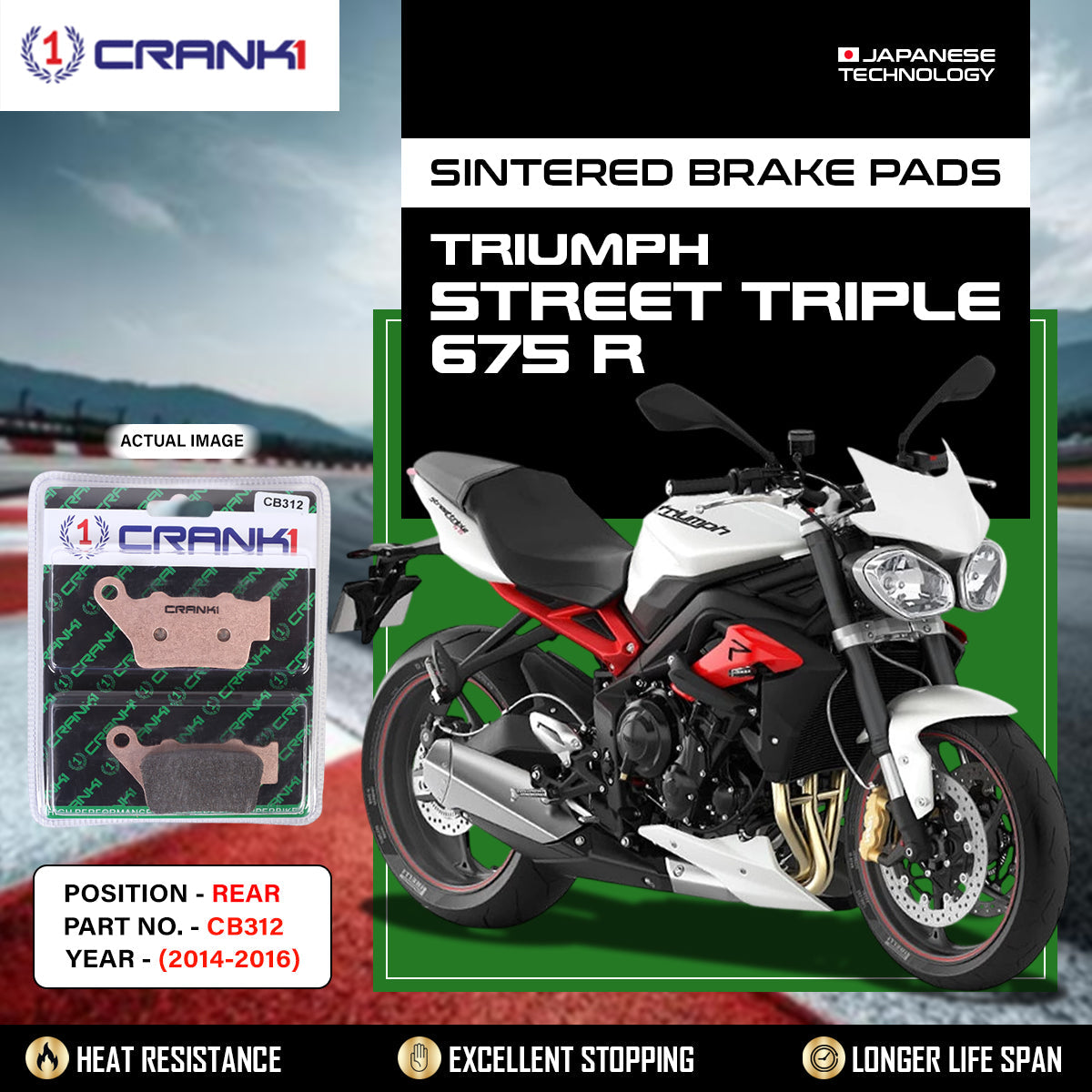 Sintered Brake Pads For Triumph Street Triple 675 R (2014-2016) - Rear - CB312 - 1 Set