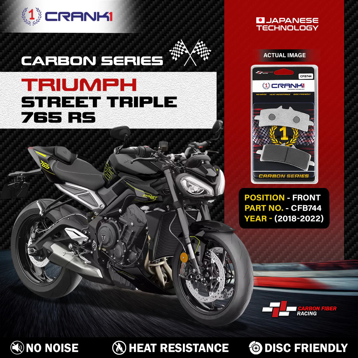 Carbon Brake Pads For Triumph Street Triple 765 RS (2018-2022) - Front - CFB744 - 2 Sets