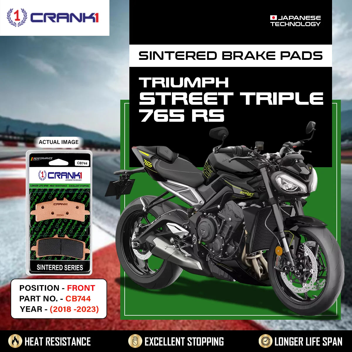 Sintered Brake Pads For Triumph Street Triple 765 RS (2018-2023) - Front - CB744 - 2 Sets | High Performance | Superior Stopping Power | Heat Resistant | Long Life
