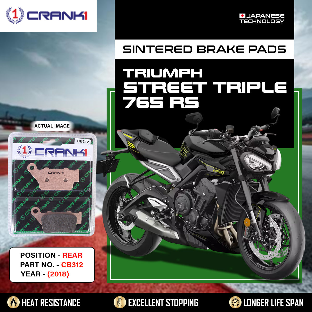 Sintered Brake Pads For Triumph Street Triple 765 RS (2018) - Rear - CB312 - 1 Set