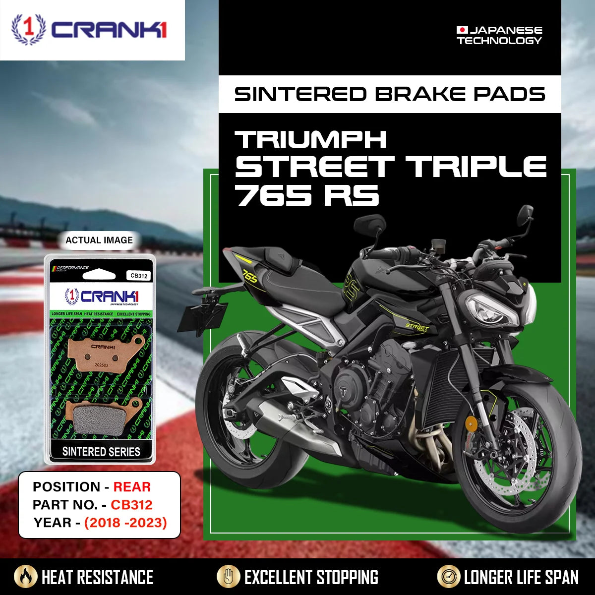 Sintered Brake Pads For Triumph Street Triple 765 RS (2018-2023) - Rear - CB312 - 1 Set | High Performance | Superior Stopping Power | Heat Resistant | Long Life