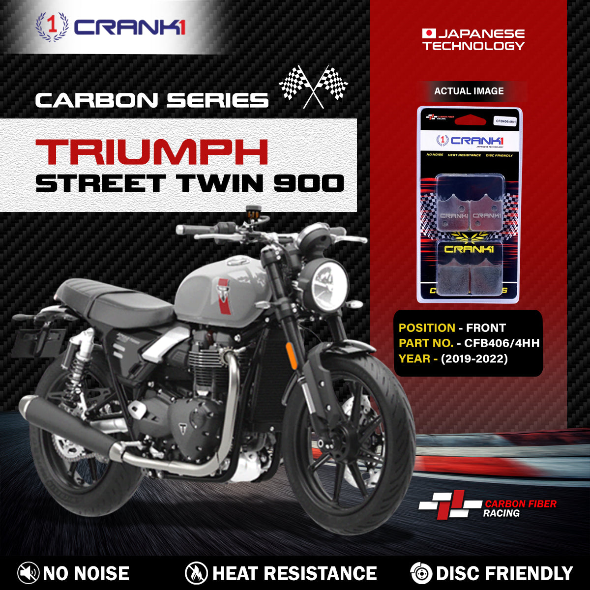 Carbon Brake Pads For Triumph Street Twin 900 (2019-2022) - Front - CFB406/4 - 1 Set