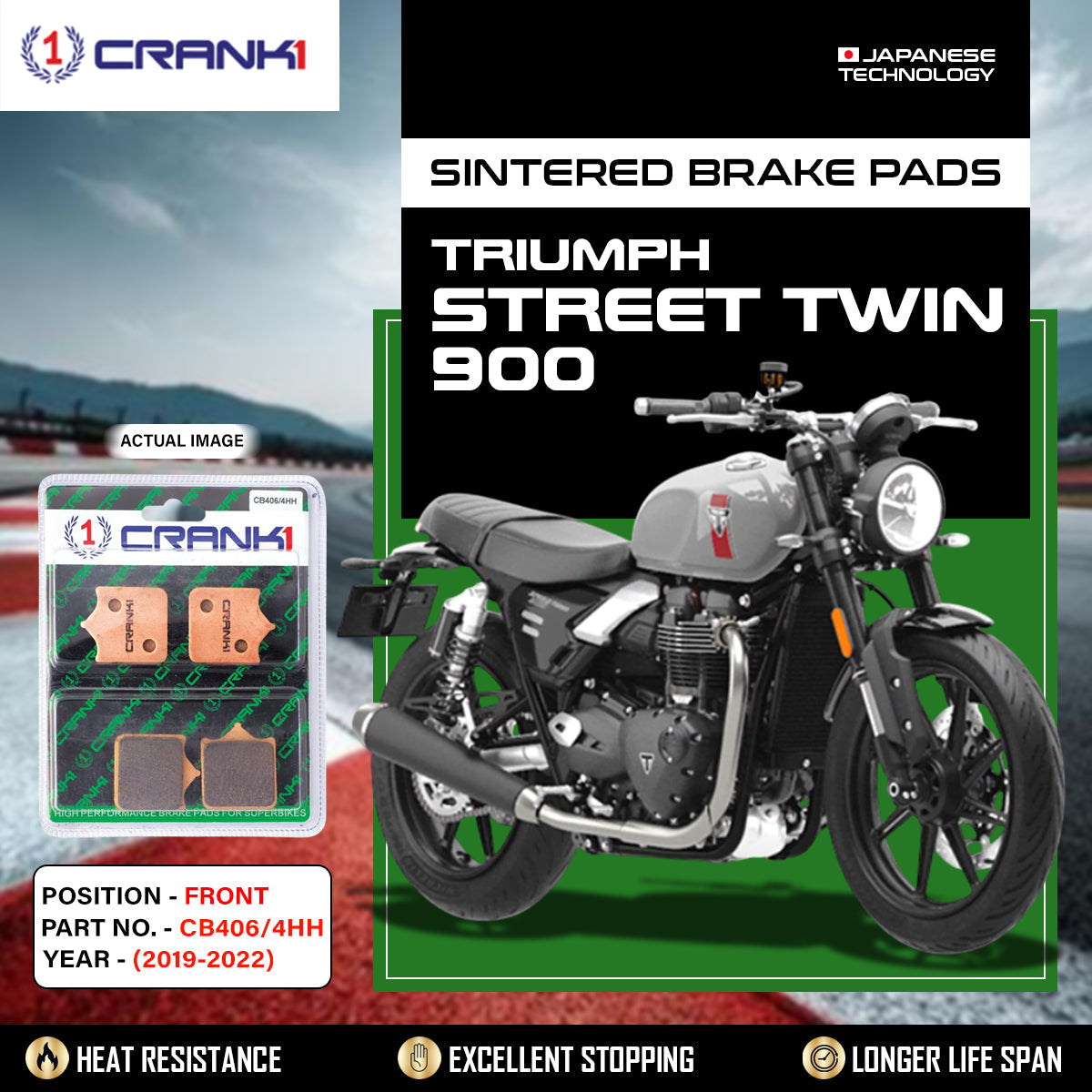Sintered Brake Pads For Triumph Street Twin 900 (2019-2022) - Front - CB406/4 - 1 Set