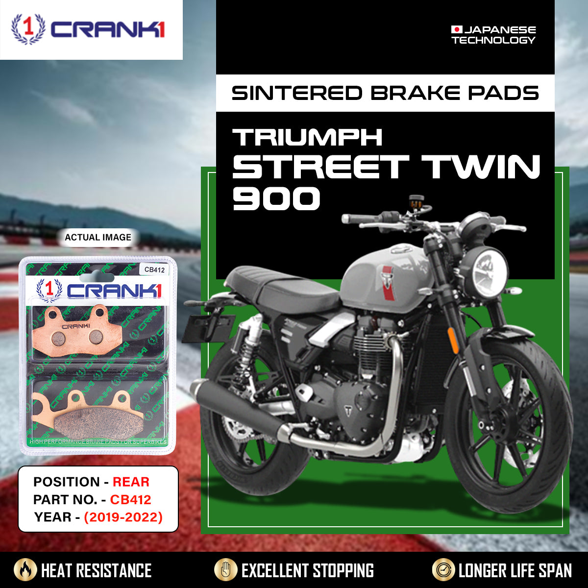 Sintered Brake Pads For Triumph Street Twin 900 (2019-2022) - Rear - CB412 - 1 Set