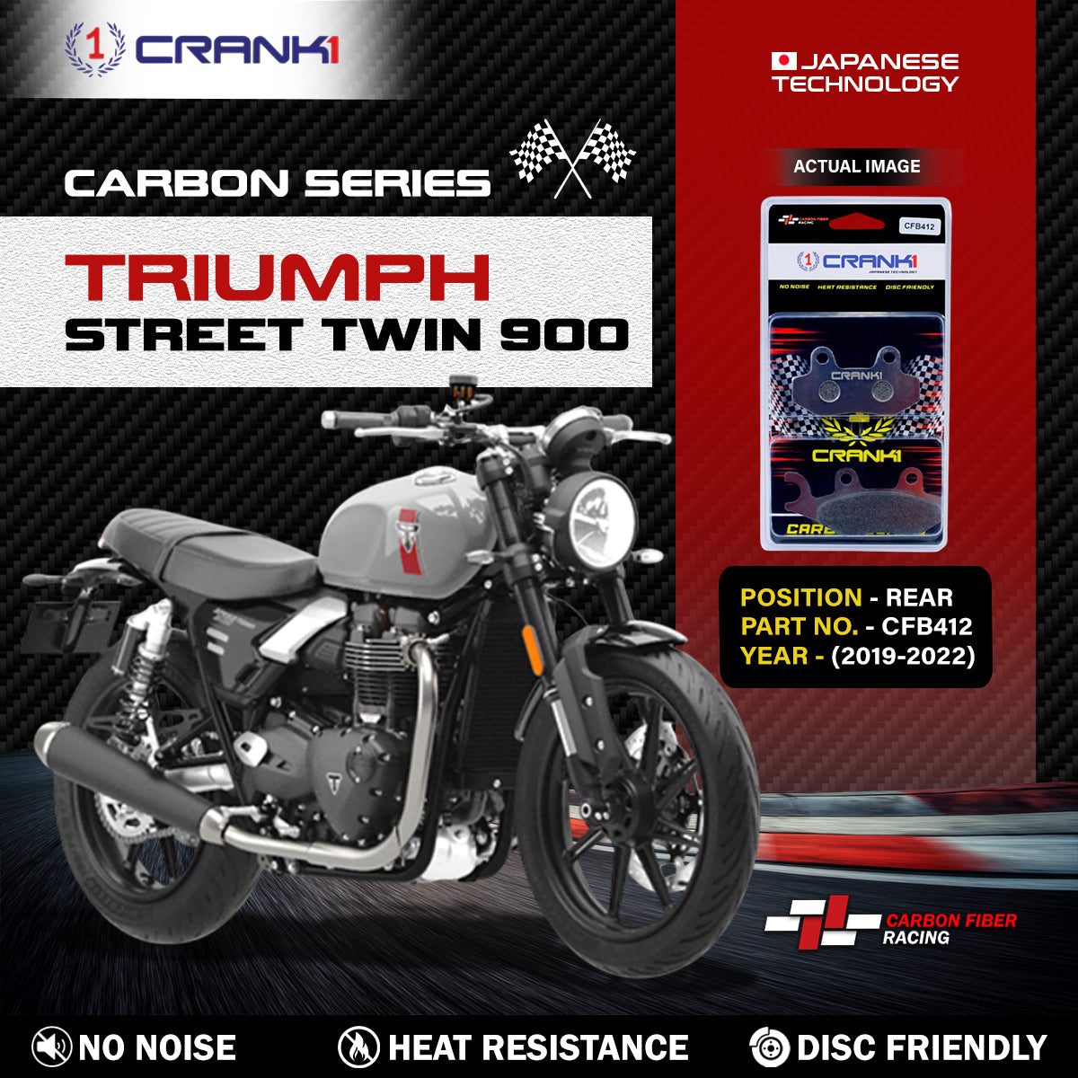 Carbon Brake Pads For Triumph Street Twin 900 (2019-2022) - Rear - CFB412 - 1 Set