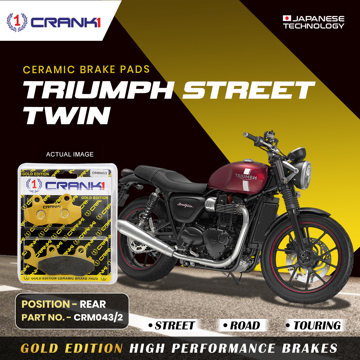 Ceramic Brake Pads For Triumph Street Twin - Rear - CRM043/2 - 1 Set