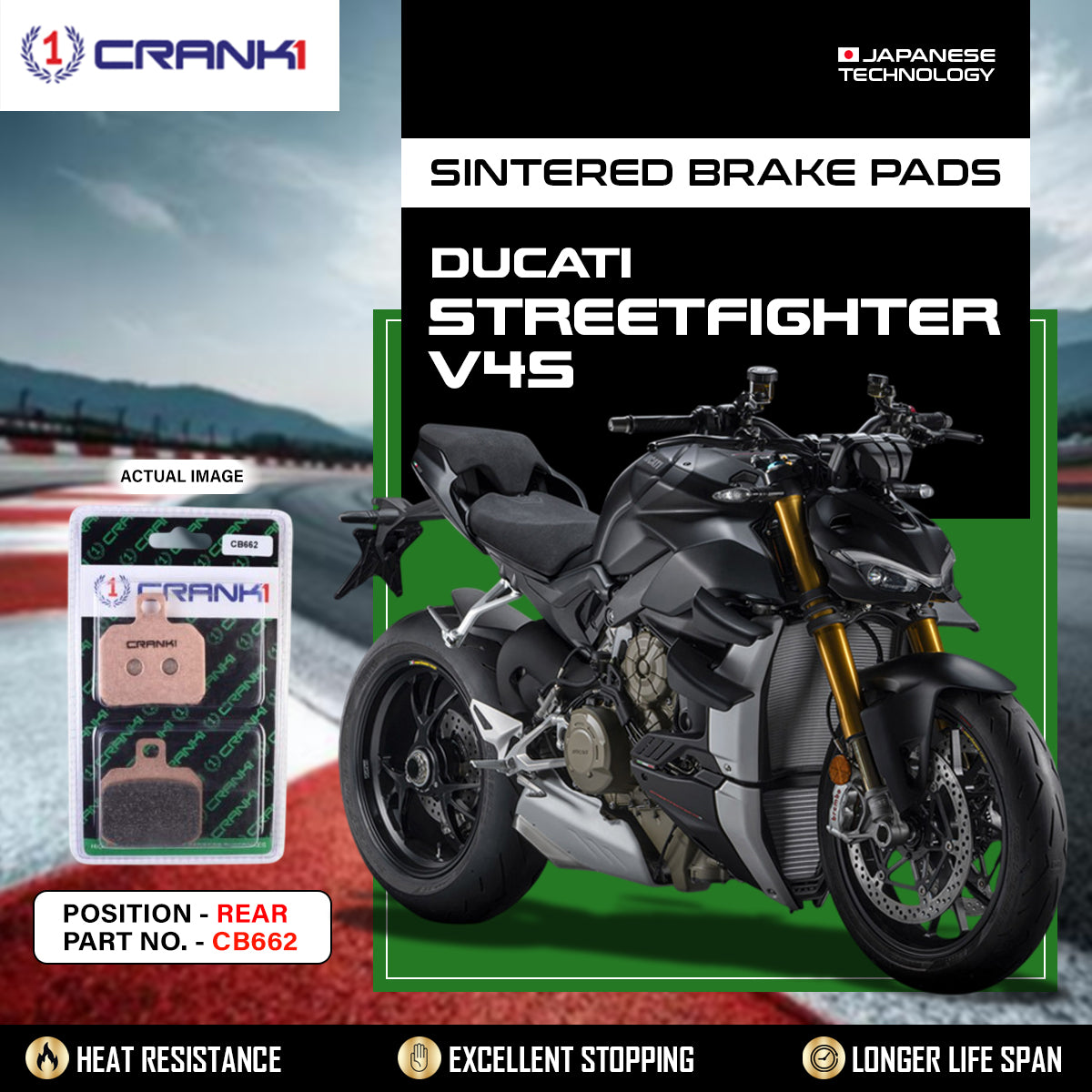 Sintered Brake Pads For Ducati Streetfighter V4S  - Rear - CB662 - 1 Set