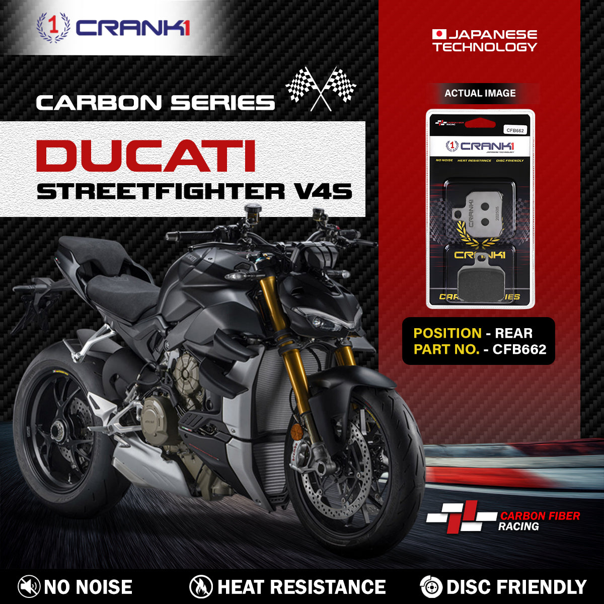 Carbon Brake Pads For Ducati Streetfighter V4S - Rear - CFB662 - 1 Set