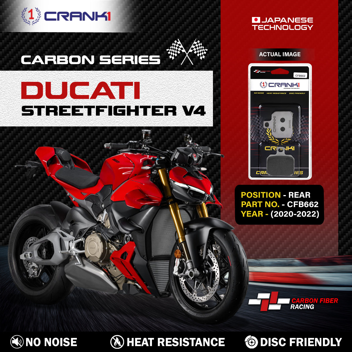 Carbon Brake Pads For Ducati Streetfighter V4 (2020-2022) - Rear - CFB662 - 1 Set