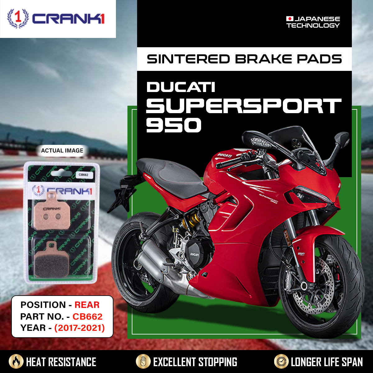Sintered Brake Pads For Ducati SuperSport 950 (2017-2021) - Rear - CB662 - 1 Set