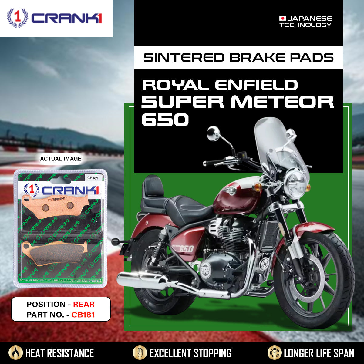 Sintered Brake Pads For Royal Enfield Super Meteor 650 - Rear - CB181 - 1 Set