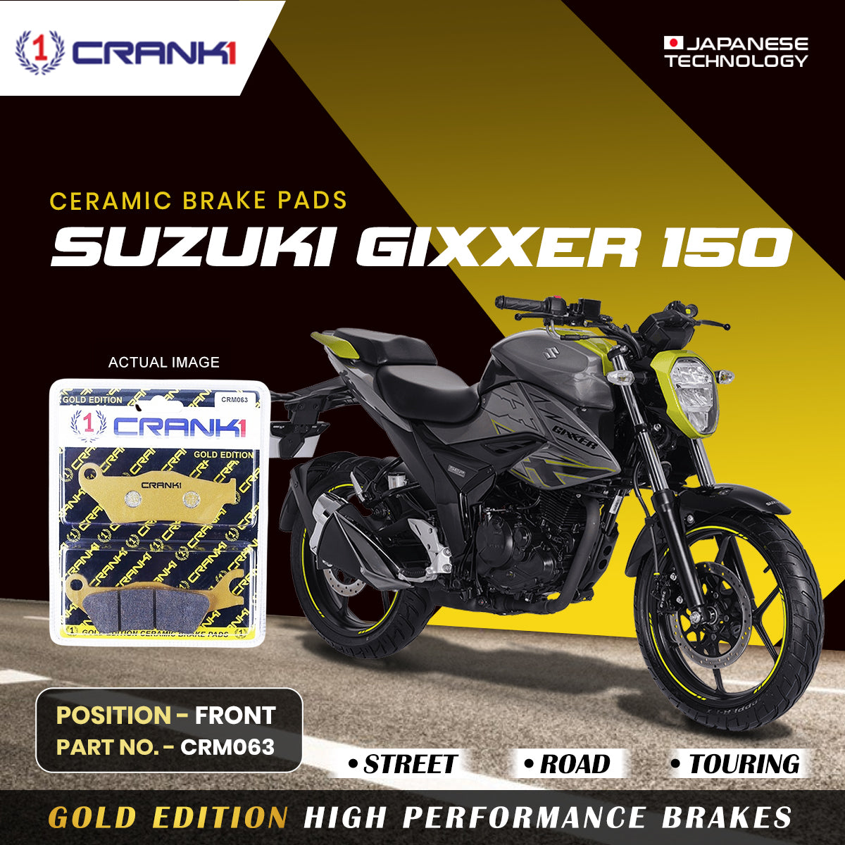 Ceramic Brake Pads For Suzuki Gixxer 150 - Front - CRM063 - 1 Set