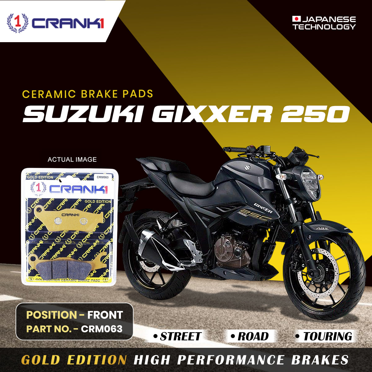 Ceramic Brake Pads For Suzuki Gixxer 250 - Front - CRM063 - 1 Set