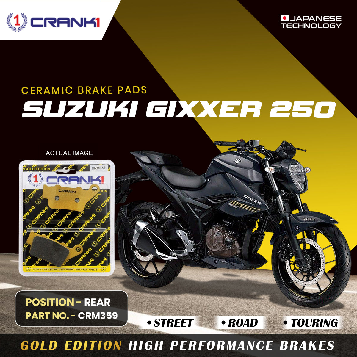 Ceramic Brake Pads For Suzuki Gixxer 250 - Rear - CRM359 - 1 Set