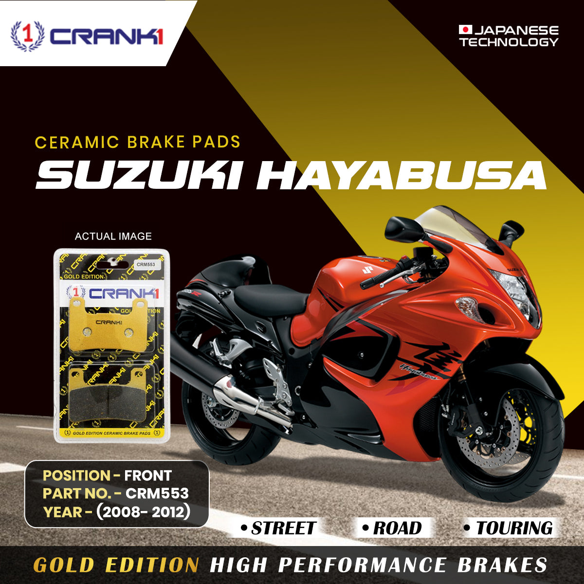 Ceramic Brake Pads For Suzuki Hayabusa (2008-2012) - Front - CRM553 - 2 Sets