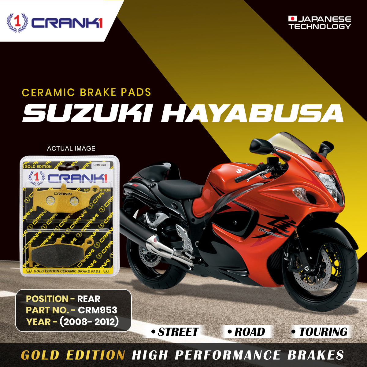 Ceramic Brake Pads For Suzuki Hayabusa (2008-2012) - Rear - CRM953 - 1 Set