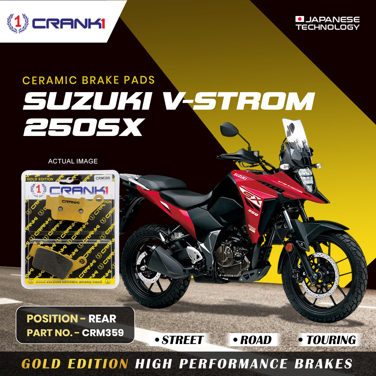 Ceramic Brake Pads For Suzuki V-Strom 250SX - Rear - CRM359 - 1 Set