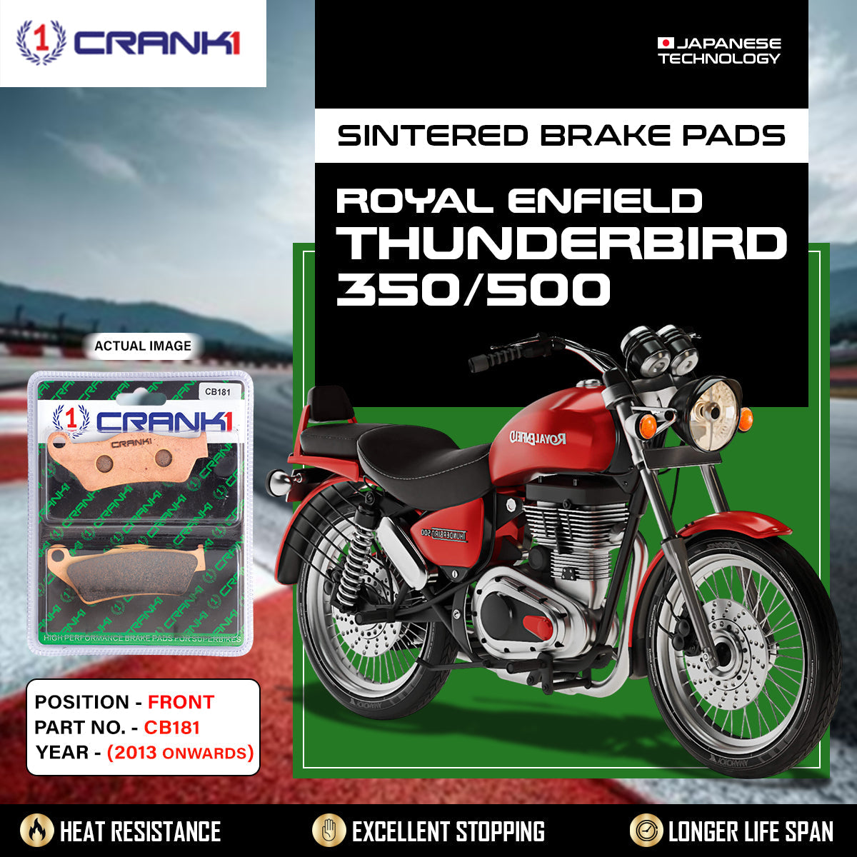 Sintered Brake Pads For Royal Enfield Thunderbird 350/500 (2013 Onwards)  - Front - CB181 - 1 Set