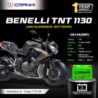 Battery For Benelli TNT 1130 (2015-2017) - CB14S - Factory Activated | 1 Year Warranty | Zero Maintenance | OEM Fitment | High CCA