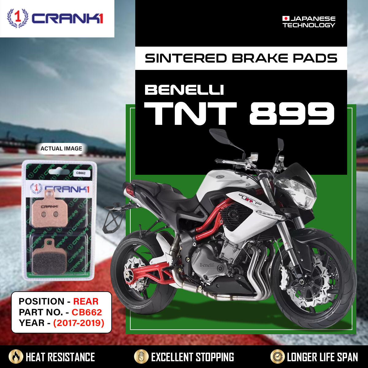 Sintered Brake Pads For Benelli TNT 899 (2017-2019) - Rear - CB662 - 1 Set