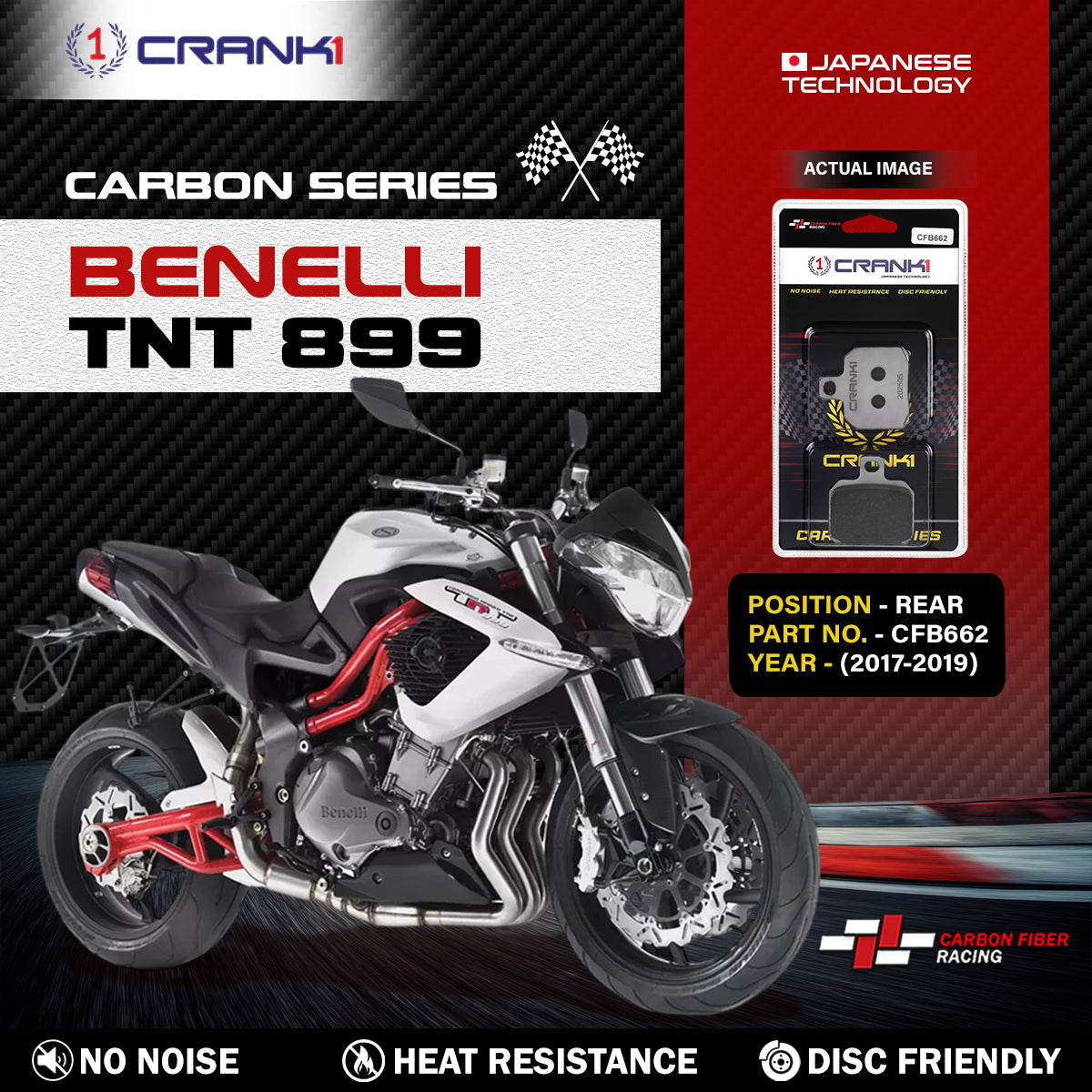 Carbon Brake Pads For Benelli TNT 899 (2017-2019) - Rear - CFB662 - 1 Set