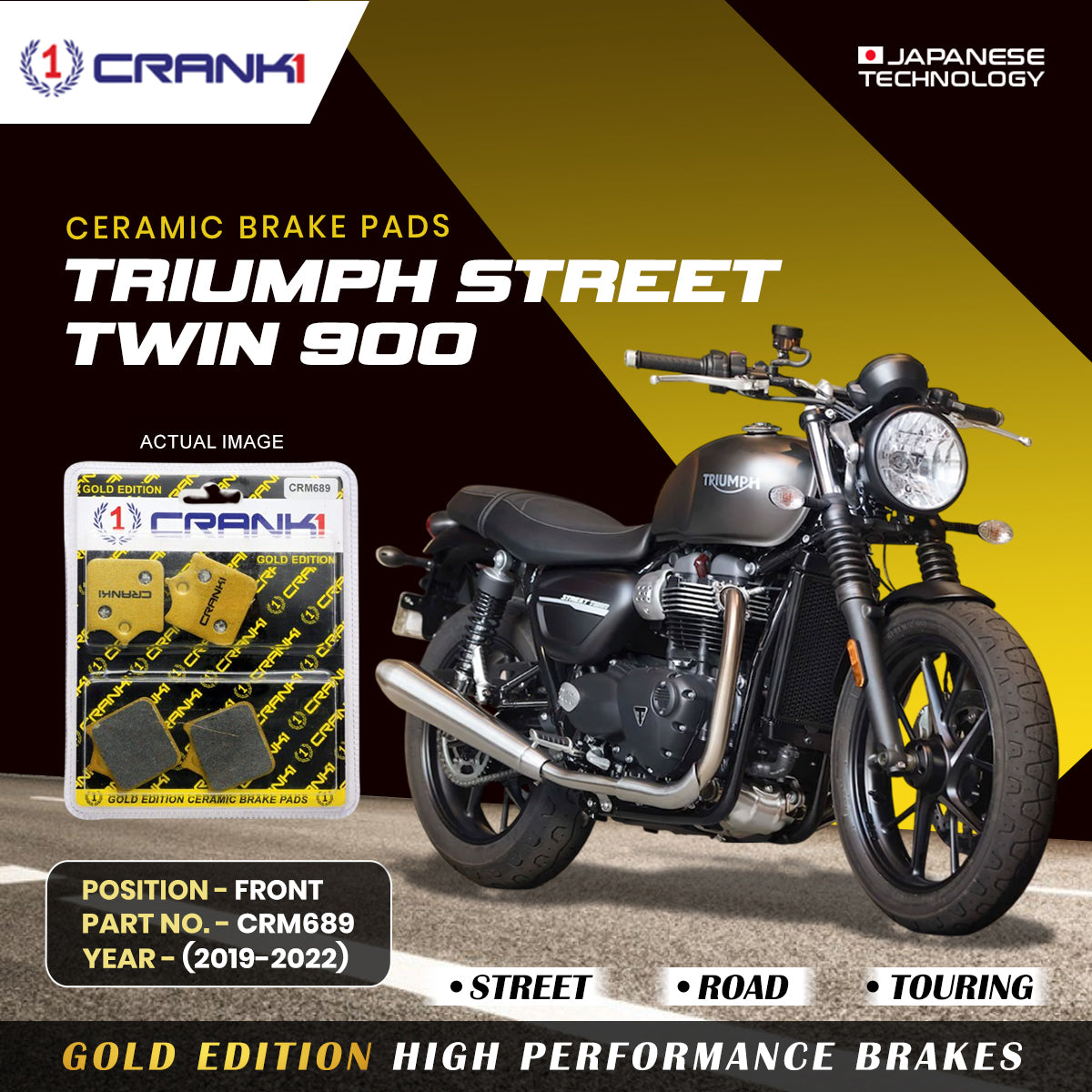Ceramic Brake Pads For Triumph Street Twin 900 (2019-2022) - Front - CRM689 - 1 Set