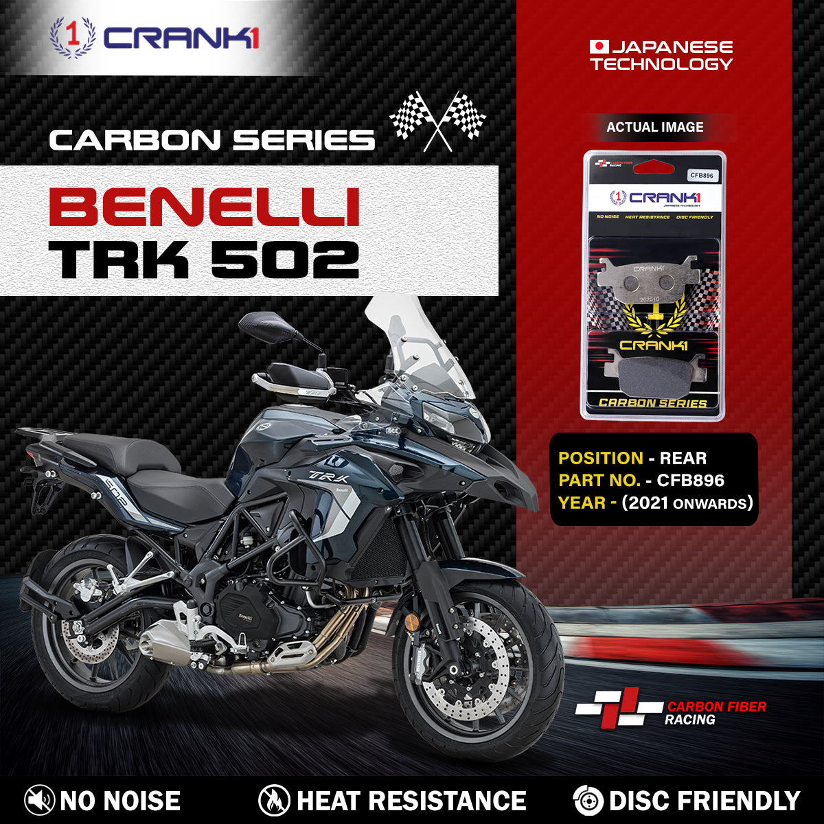 Carbon Brake Pads For Benelli TRK 502 (2021 Onwards) - Rear - CFB896 - 1 Set