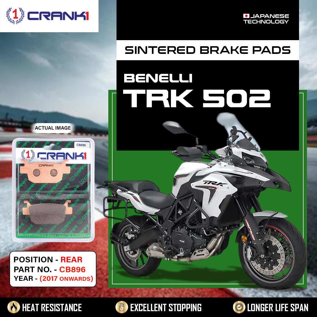 Sintered Brake Pads For Benelli TRK 502 (2017 Onwards) - Rear - CB896 - 1 Set