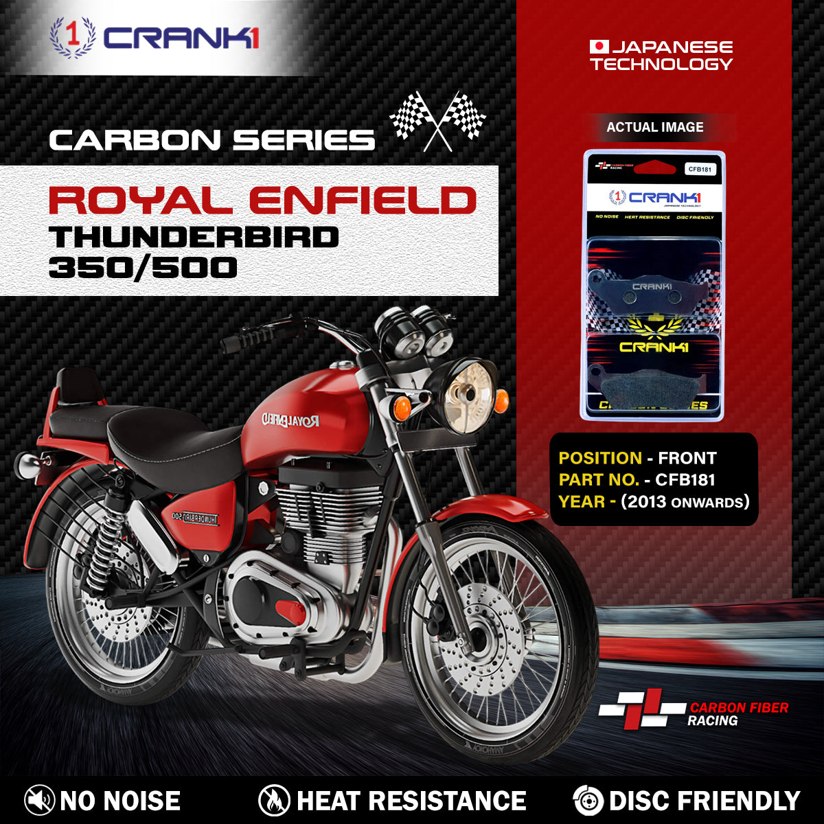 Carbon Brake Pads For Royal Enfield Thunderbird 350/500 (2013 Onwards) - Front - CFB181 - 1 Set