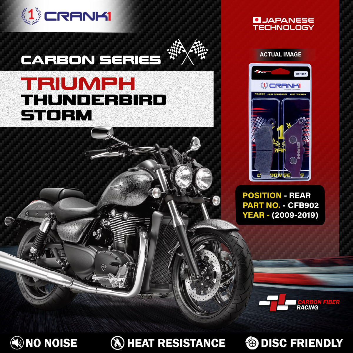 Carbon Brake Pads For Triumph Thunderbird Storm (2009-2019) - Rear - CFB902 - 1 Set