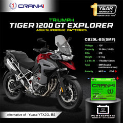 Battery For Triumph Tiger 1200 GT Explorer - CB20L-BS - Factory Activated
