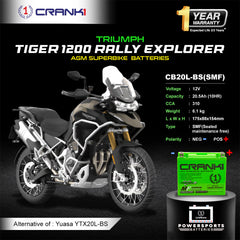 Battery For Triumph Tiger 1200 Rally Explorer - CB20L-BS - Factory Activated