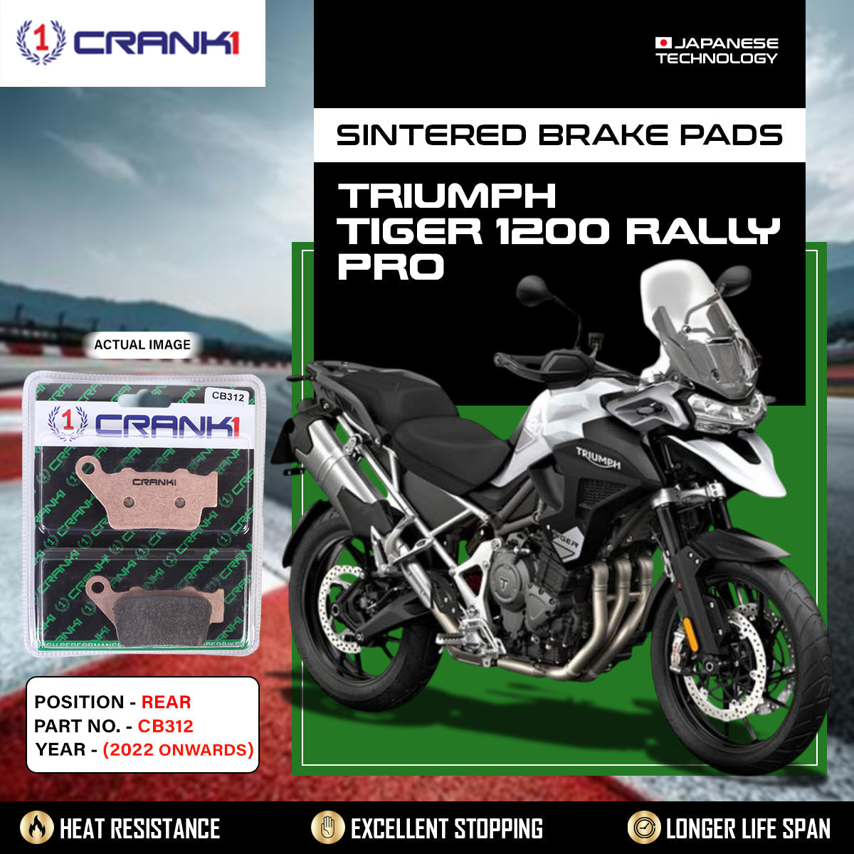 Sintered Brake Pads For Triumph Tiger 1200 Rally Pro (2022 Onwards) - Rear - CB312 - 1 Set