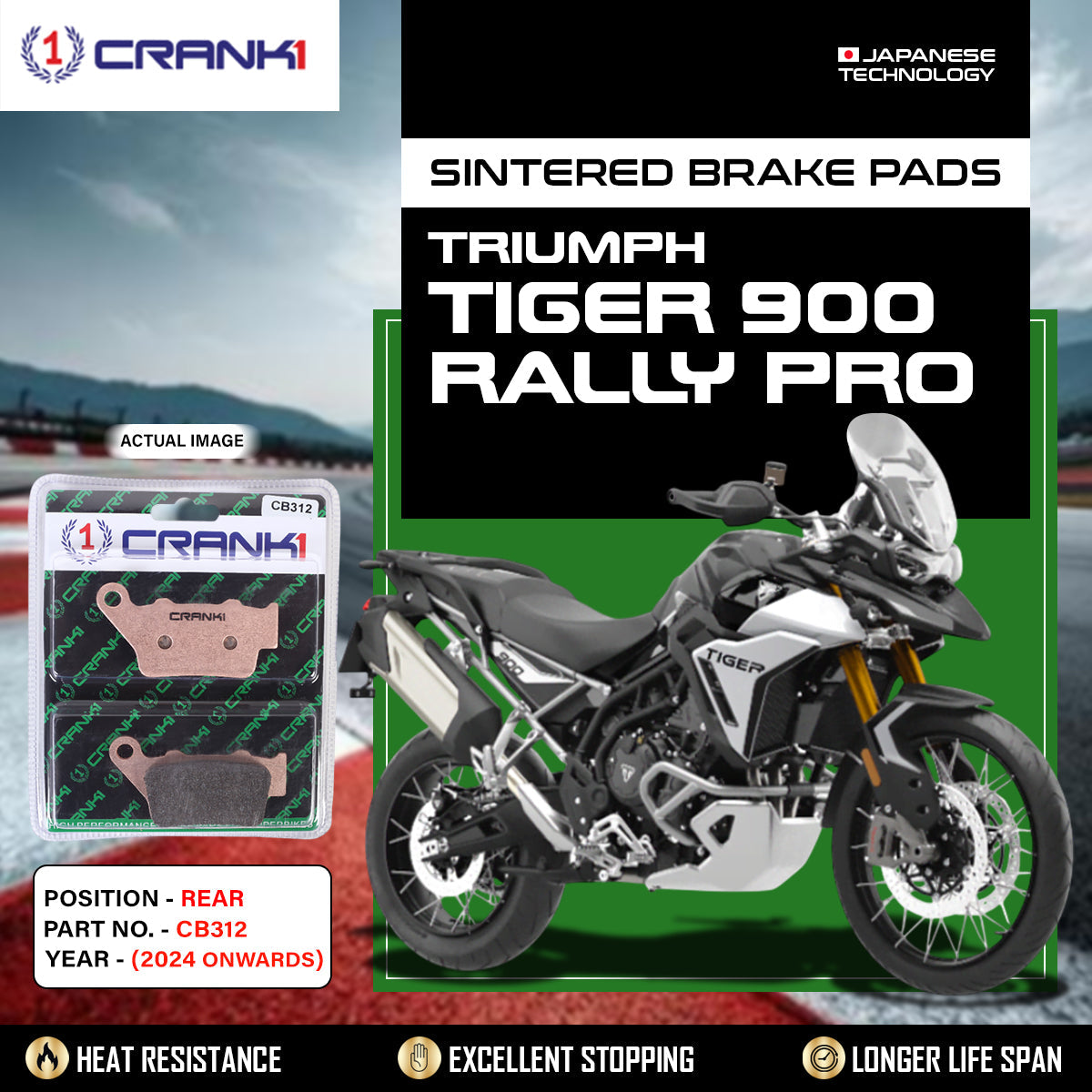 Sintered Brake Pads For Triumph Tiger 900 Rally Pro (2024 Onwards) - Rear - CB312 - 1 Set