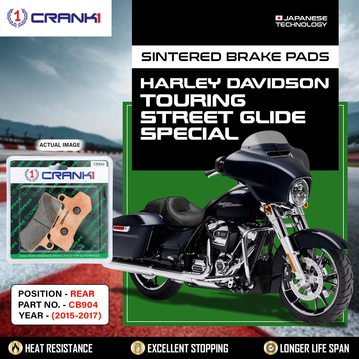 Sintered Brake Pads For Harley Davidson Touring Street Glide Special (2015-2017) - Rear - CB904 - 1 Set