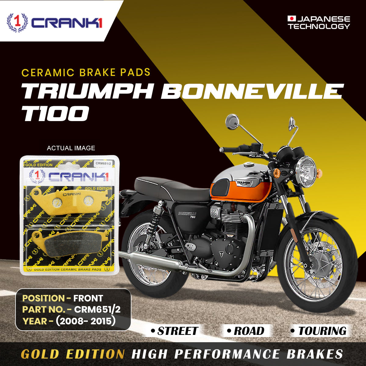 Ceramic Brake Pads For Triumph Bonneville T100 (2008-2015) - Front -  CRM651/2 - 1 Set