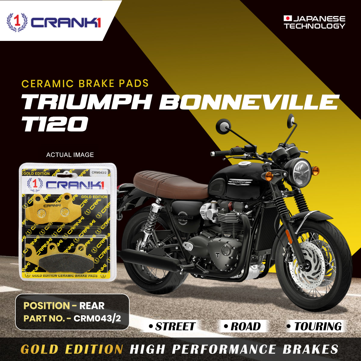 Ceramic Brake Pads For Triumph Bonneville T120 - Rear - CRM043/2 - 1 Set