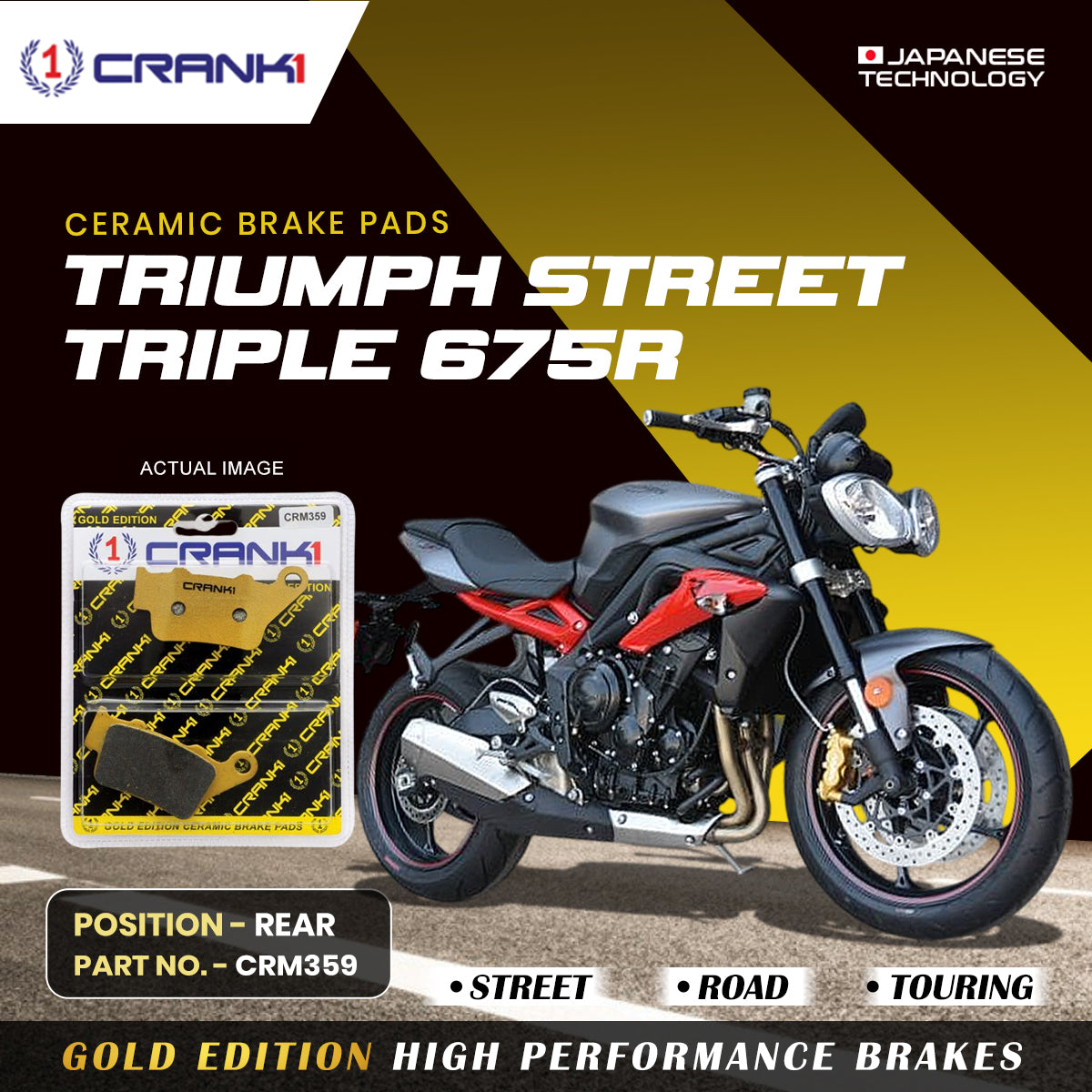 Ceramic Brake Pads For Triumph Street Triple 675 R - Rear - CRM359 - 1 Set