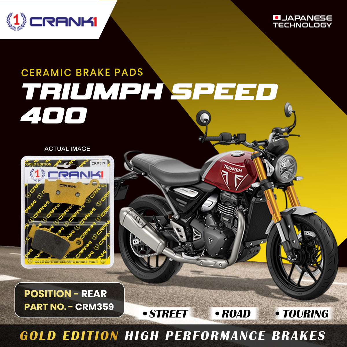 Ceramic Brake Pads For Triumph Speed 400 - Rear - CRM359 - 1 Set