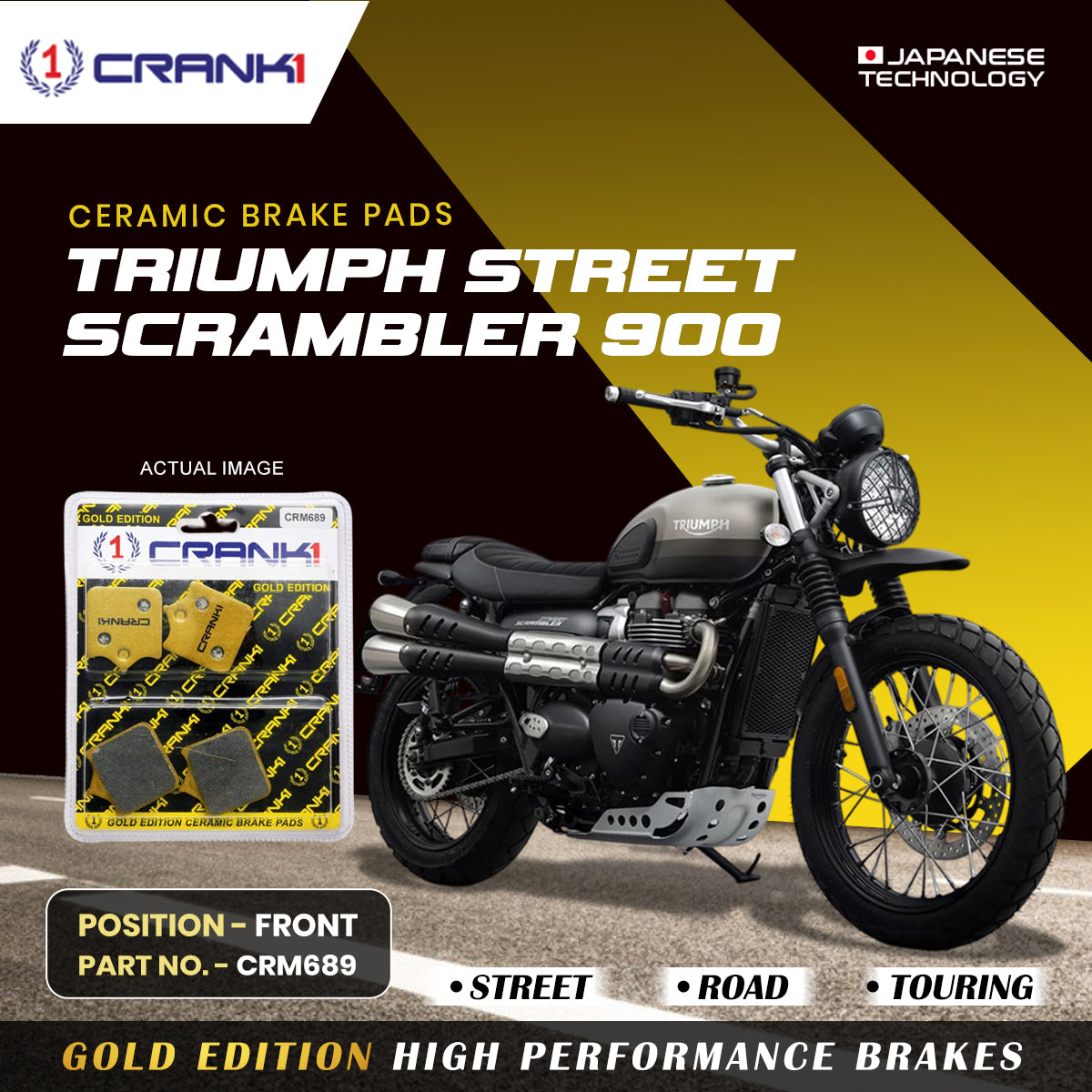Ceramic Brake Pads For Triumph Street Scrambler 900 - Front - CRM689 - 1 Set