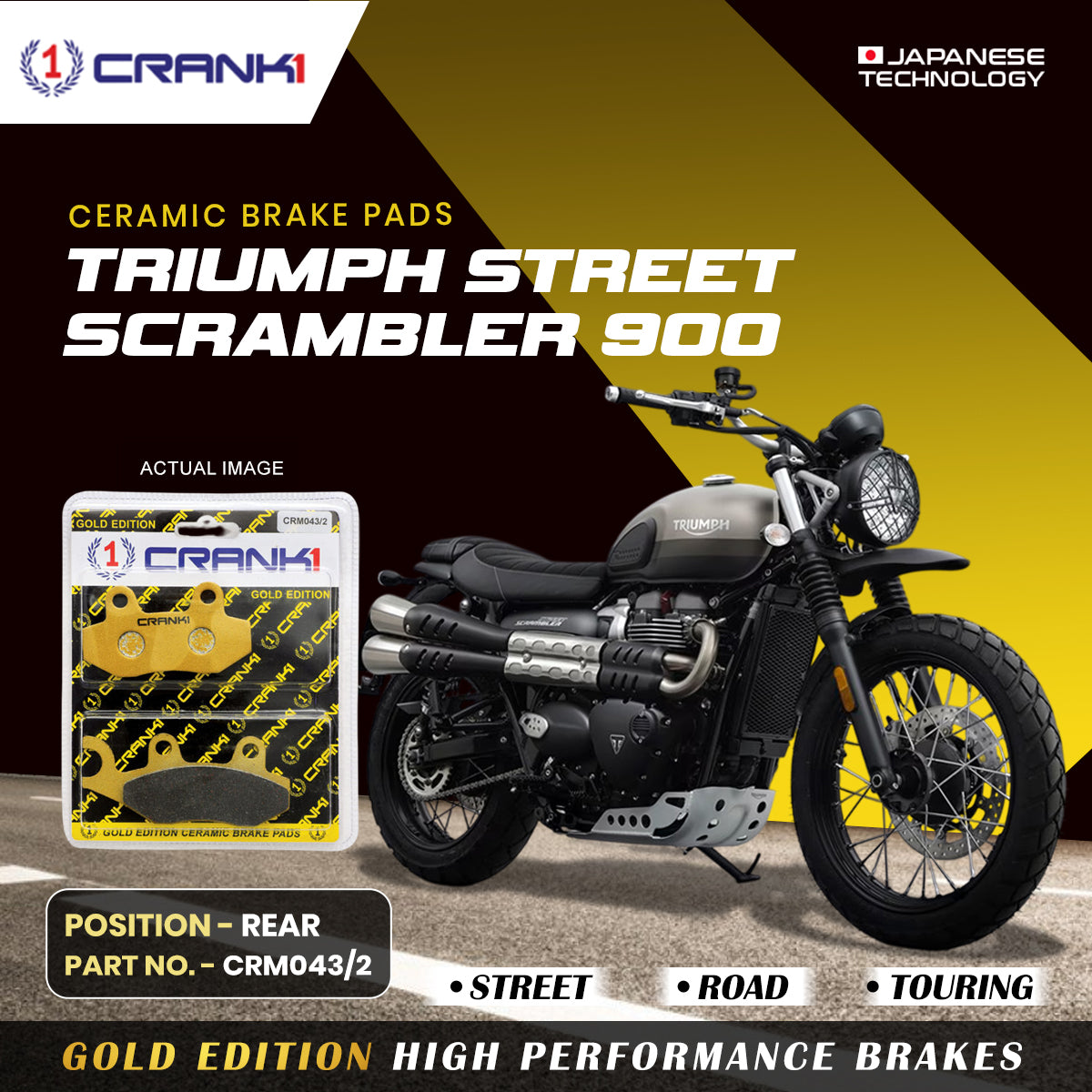 Ceramic Brake Pads For Triumph Street Scrambler 900 - Rear - CRM043/2 - 1 Set