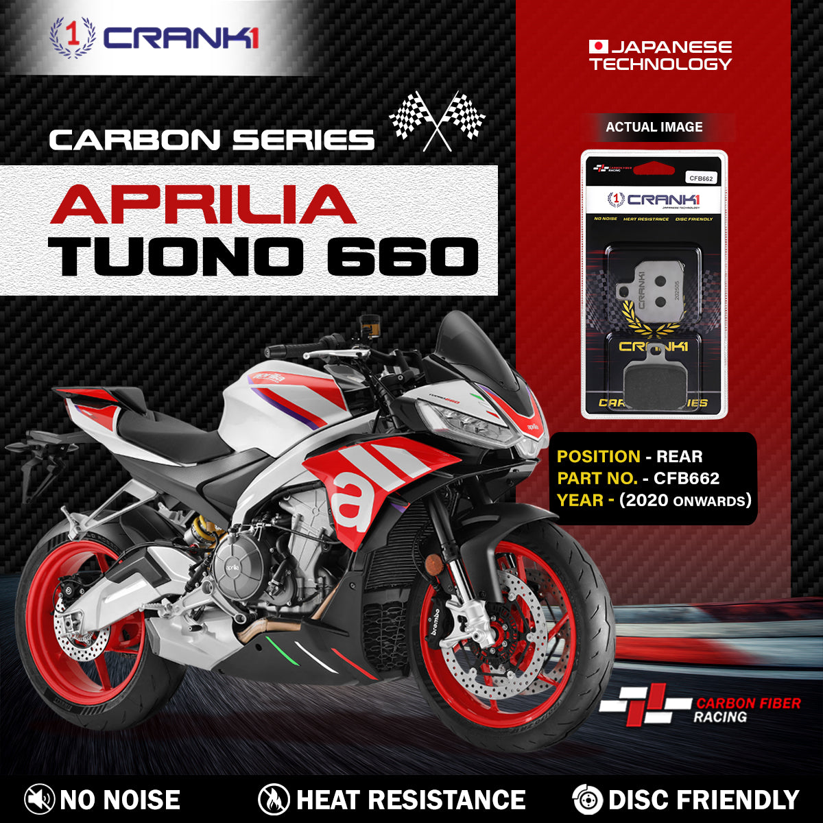 Carbon Brake Pads For Aprilia Tuono 660 (2020 Onwards) - Rear - CFB662 - 1 Set